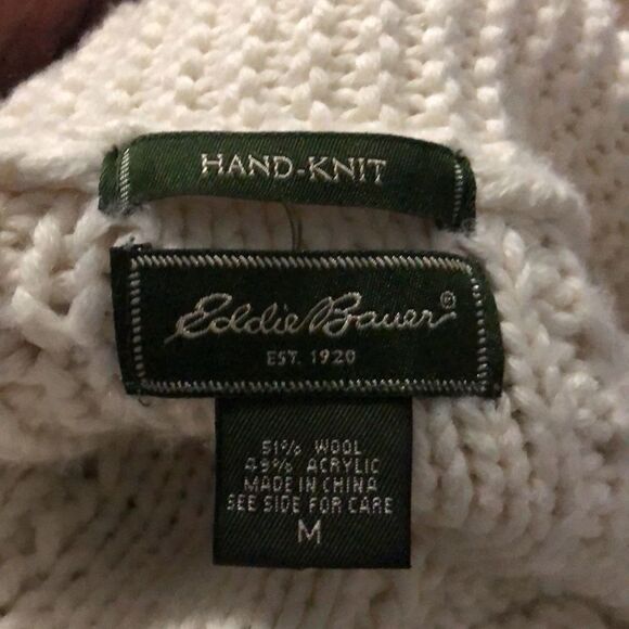 Eddie Bauer hand knit cream button front cardigan long sleeve sweater size mediu - Picture 9 of 9
